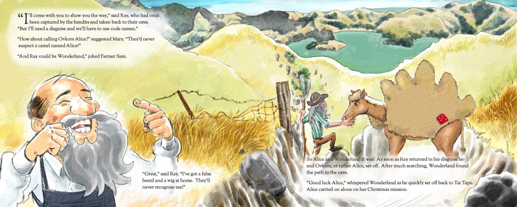 Ovkors and Farmer Sam, in disguise, look over Governor's bay from the Port Hills.